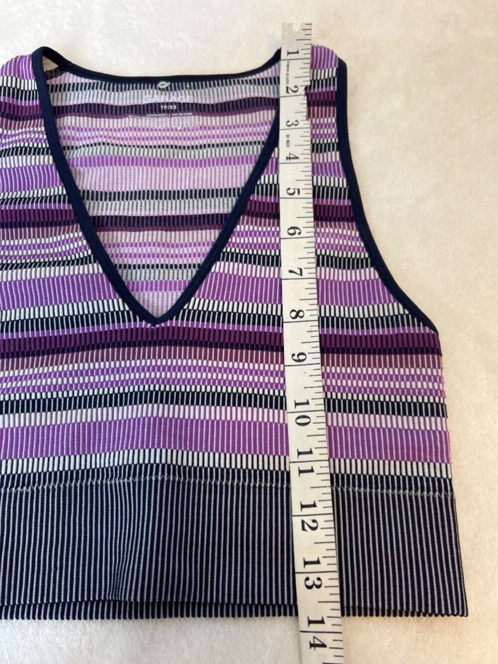 Garage Crop Top Deep V-Neck XS Striped Sleeveless Purple Black Grunge - Picture 7 of 7